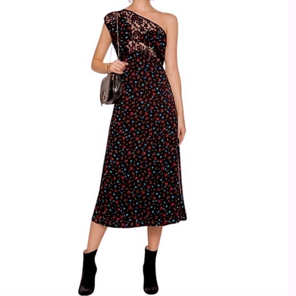 Walter Baker Maria Asymmetrical Floral Lace cut out Midi Dress Evening Bloom NWT